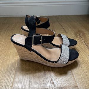 Brash Womens Embellished Wedge Platform Sandal Espadrille Black Size 8